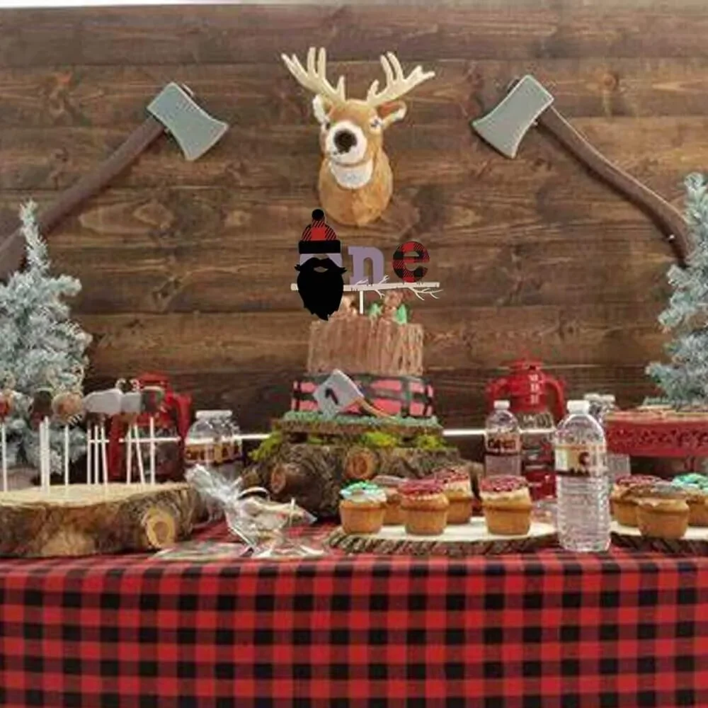 Lumberjack First Birthday Cake Topper Buffalo Plaid Rustic Cake Decoration